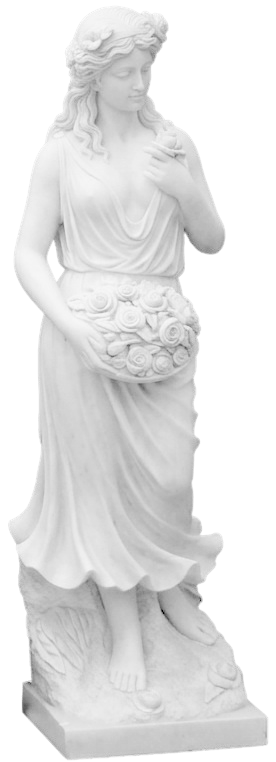 Statue Blanche Femme Plateau Fleurs
